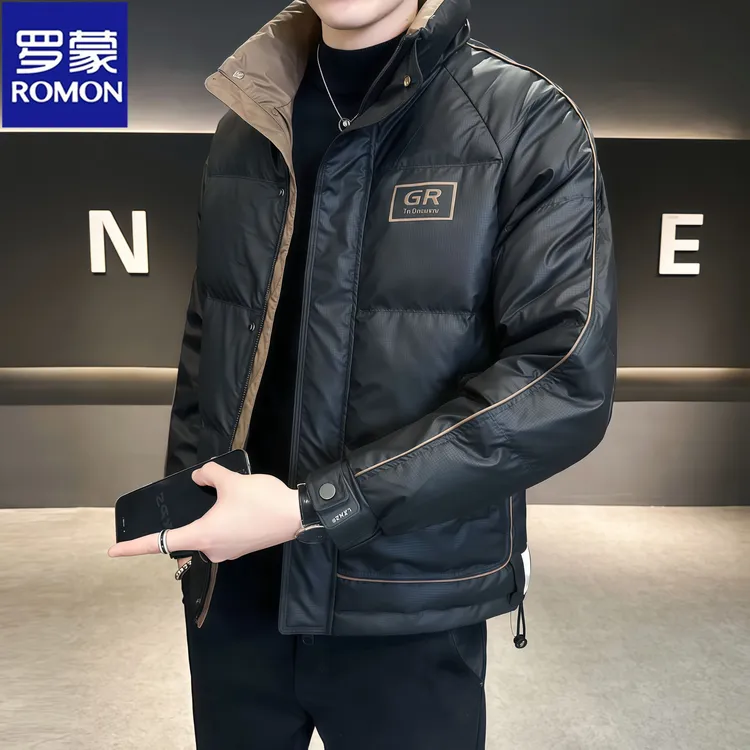 Romon/罗蒙冬季潮流拼色羽绒服男士户外新款加厚帅气短款保暖外套