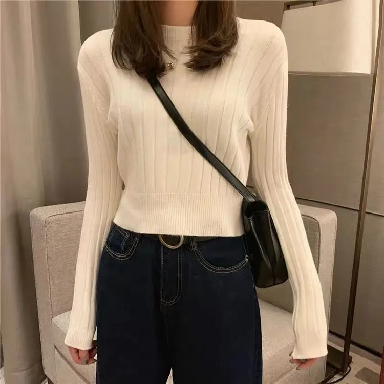 KALUOLAI/卡洛莱长袖毛针织衫圆领纯色打底衫内搭女秋冬新款毛衣