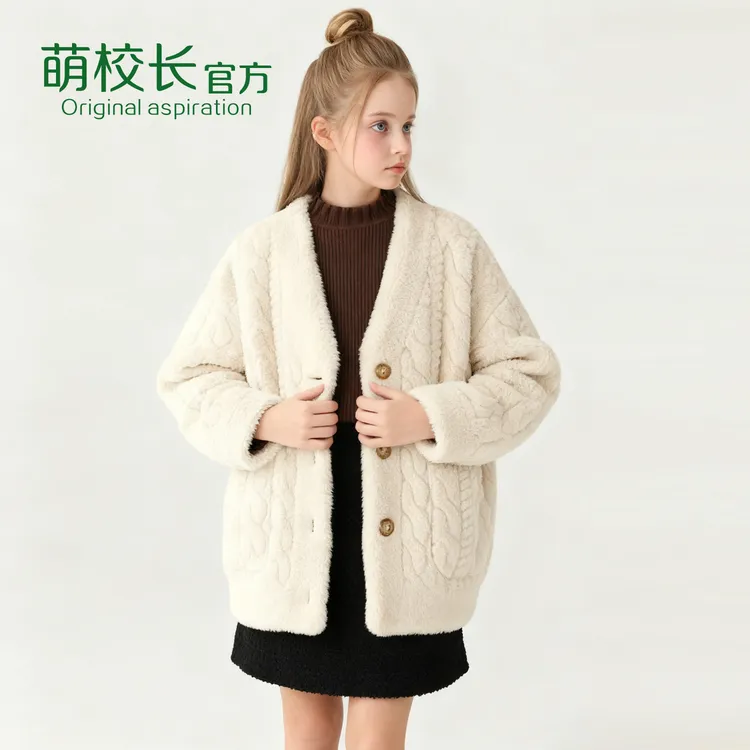 萌校长女童皮草外套儿童秋冬新款麻花纹仿水貂小女孩毛毛短款开衫