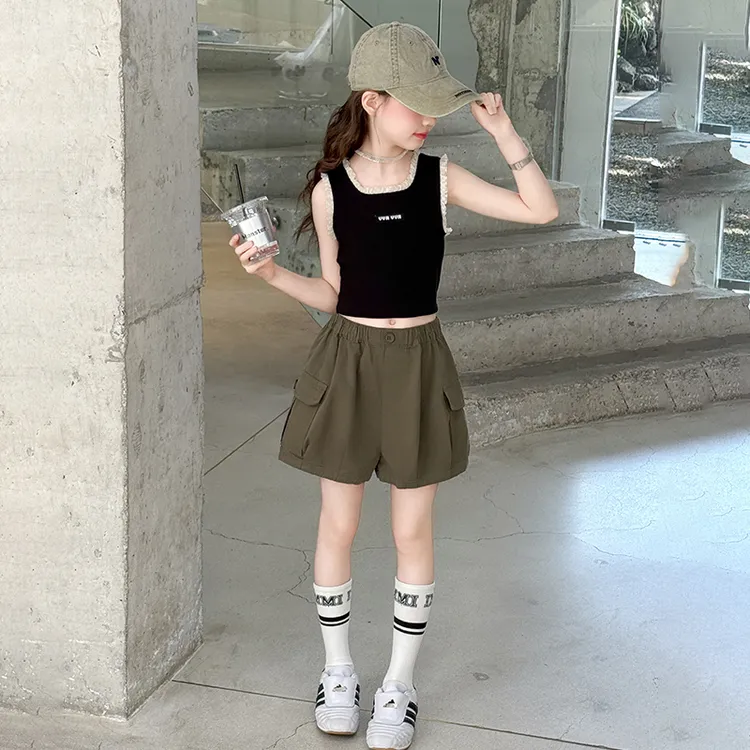 女童夏季工装短裤套装洋气时髦2025新款中大童小女孩夏装两件套潮