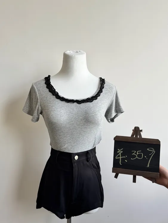 纯欲风蕾丝拼接u领短袖上衣舒适垂感阔腿裤套装女夏季