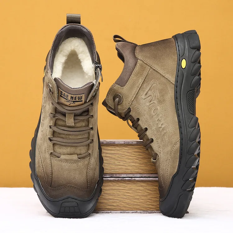 户外男士冬季真皮加厚皮毛一体雪地靴大棉羊毛时尚雪地靴高帮防滑