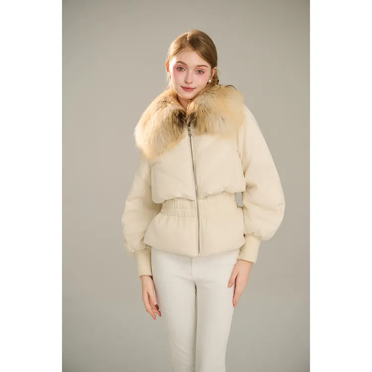 AZZHEN黑标【冰岛时分】20%秘鲁骆马绒20%桑蚕丝狐狸毛鹅绒收腰外套