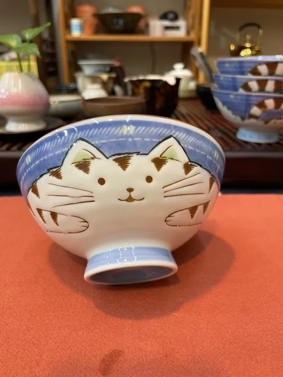 日本进口 华火 胖胖猫蓝色4.9寸碗
