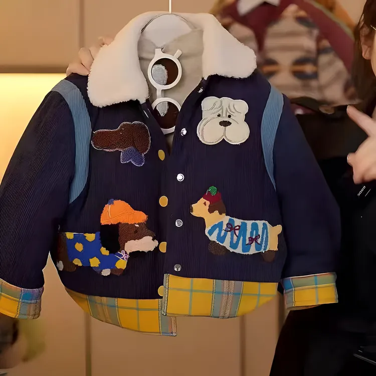 男童冬季外套2025灯芯绒加厚棉服中小童加厚加绒男童加绒加厚外套