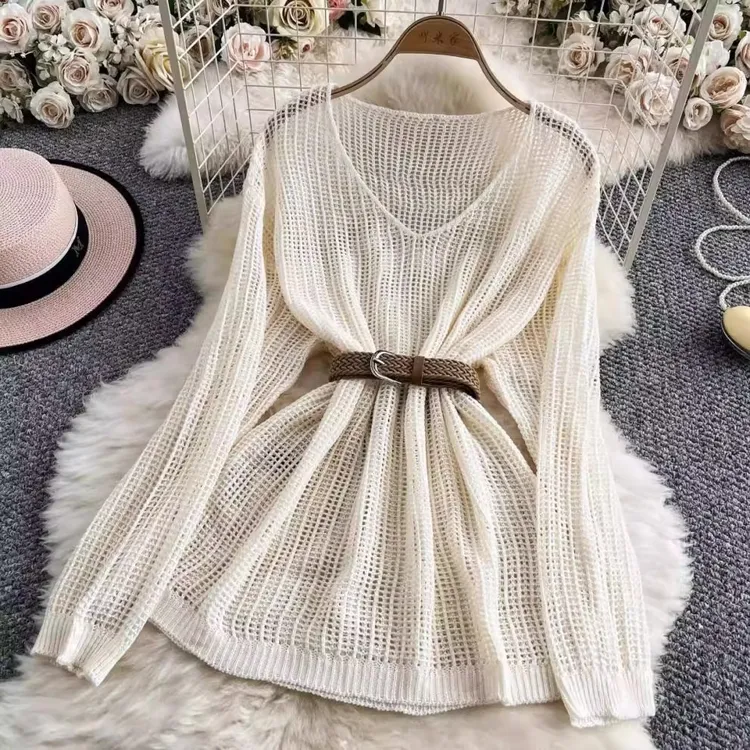 轻薄长袖防晒夏季宽松慵懒风上衣韩版秋冬宽松t恤纯欲慵懒风女装