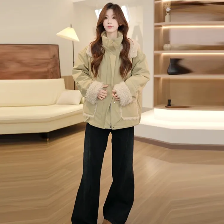 2025秋冬季新款女士高级感洋气加厚工装棉服时尚简约拼接外套潮