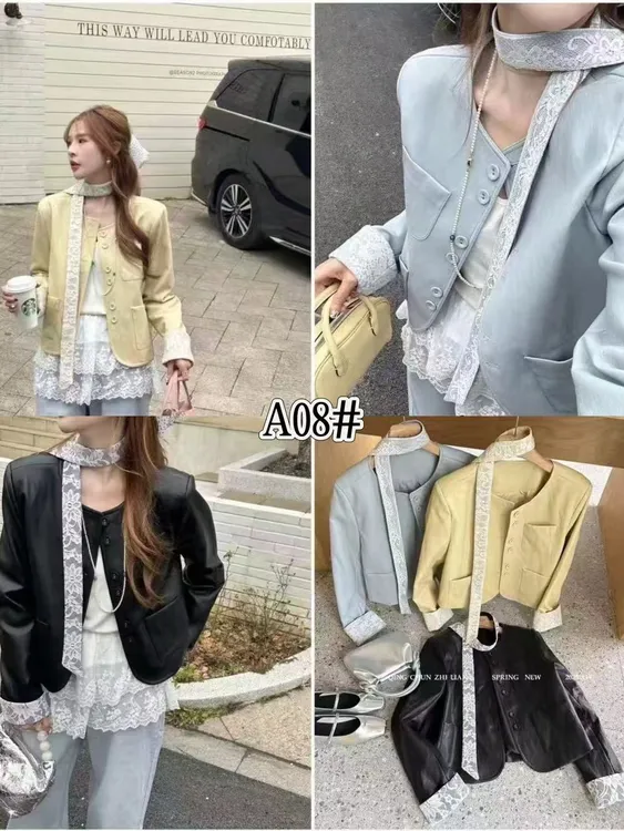 休闲耐磨短外套时尚春季长袖短款女圆领重工上衣秋季轻奢气质