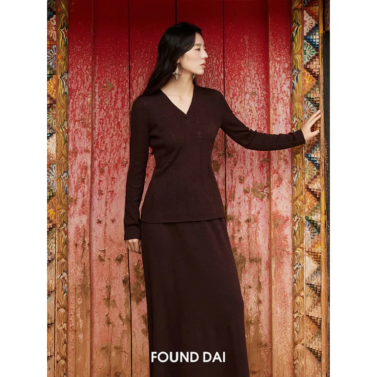 90羊毛10桑蚕丝 | 基础百搭提花打底衫 显瘦半裙