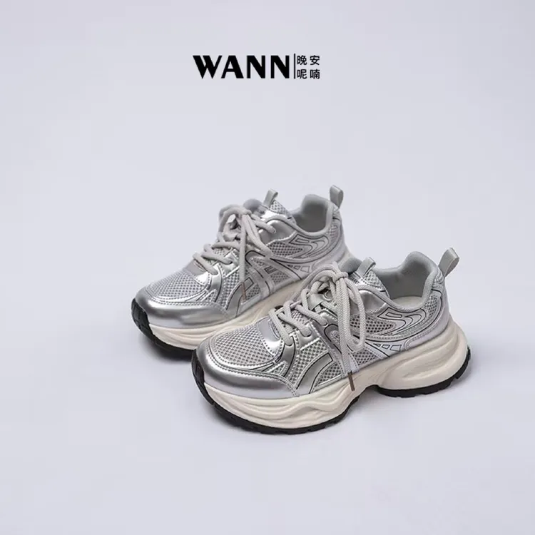 【小郭专属】 WANN/晚安呢喃 跟高4CM 新款增高网面透气厚底复古老爹鞋