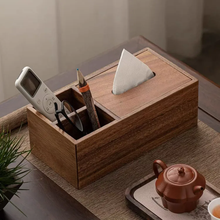 胡桃木多功能纸巾盒 简约办公桌抽纸盒26.5*12.5*10