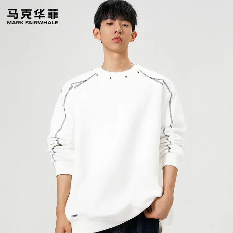 马克华菲男士秋季圆领长袖卫衣套头衫休闲百搭潮流简约宽松上衣女