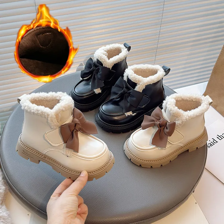 女童皮鞋冬款2025潮牌新款儿童二棉豆豆鞋小女孩公主加绒棉鞋软底