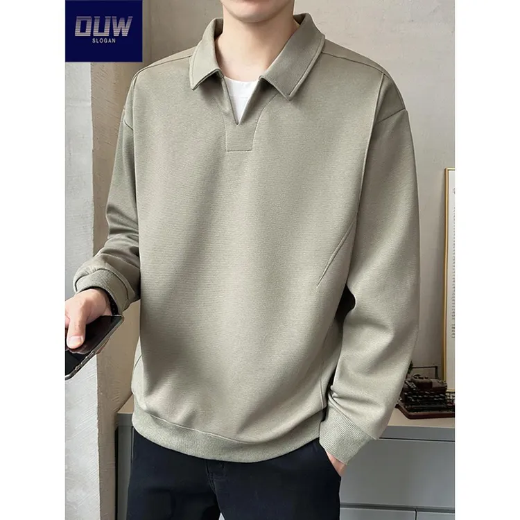 O.U.W长袖polo衫男士2025秋季韩版纯色打底衫t恤宽松帅气翻领卫衣