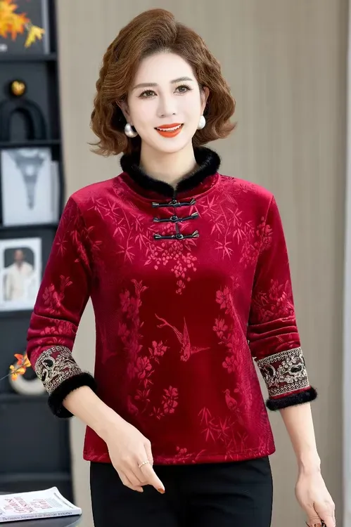 鸟语花香 加厚新中式文艺新款重工印花上衣