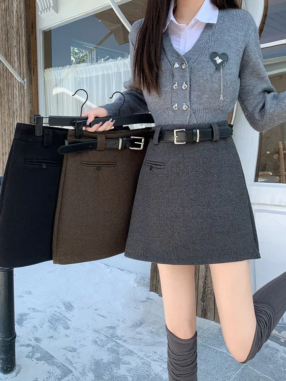 0330  2025大码女装秋冬新款复古高腰短款显瘦A字裙半身裙3027