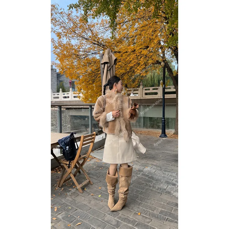 【AYOBE】小贤  法式高级感气质100羊毛狐狸毛矜贵名媛斗篷大衣