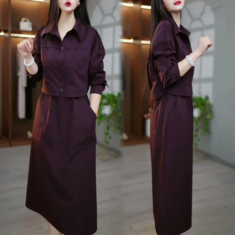 时尚设计感假两件连衣裙女2026春季新款气质显瘦拼接中长款休闲裙