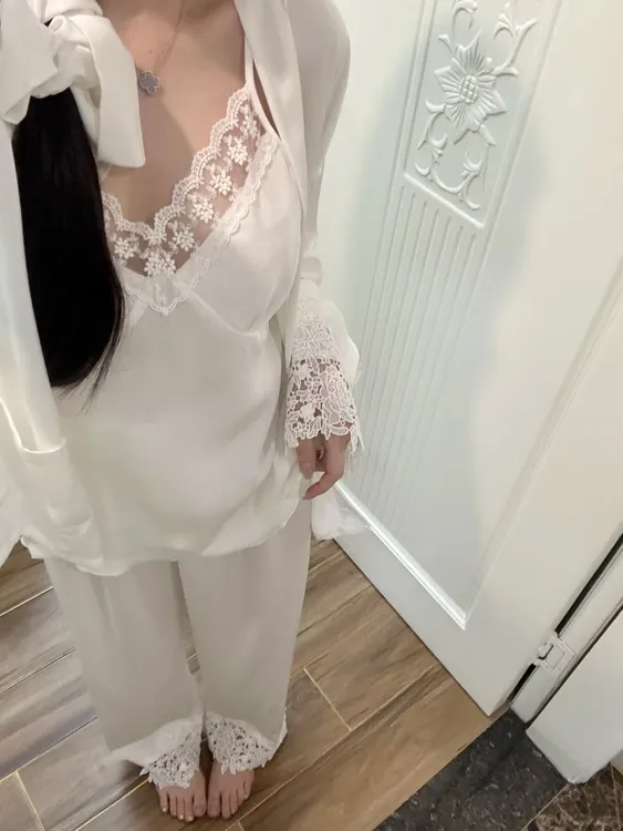 【DMXJ大梦想家】纯欲风简约蕾丝花边睡衣女早秋季新款家居服三件套