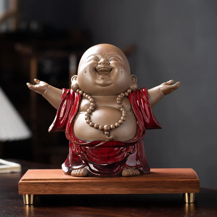 中式禅意弥勒佛摆件陶瓷笑佛客厅玄关装饰品乔迁开业礼物皆大欢喜