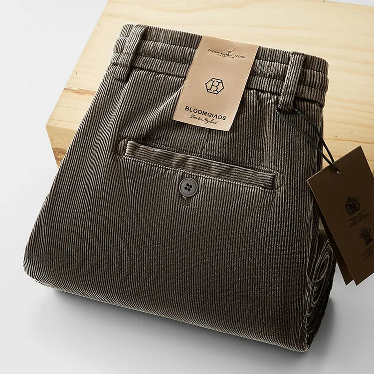 秋冬新款纯棉灯芯绒男裤松紧腰抽绳直筒男士休闲裤条绒厚款长裤子