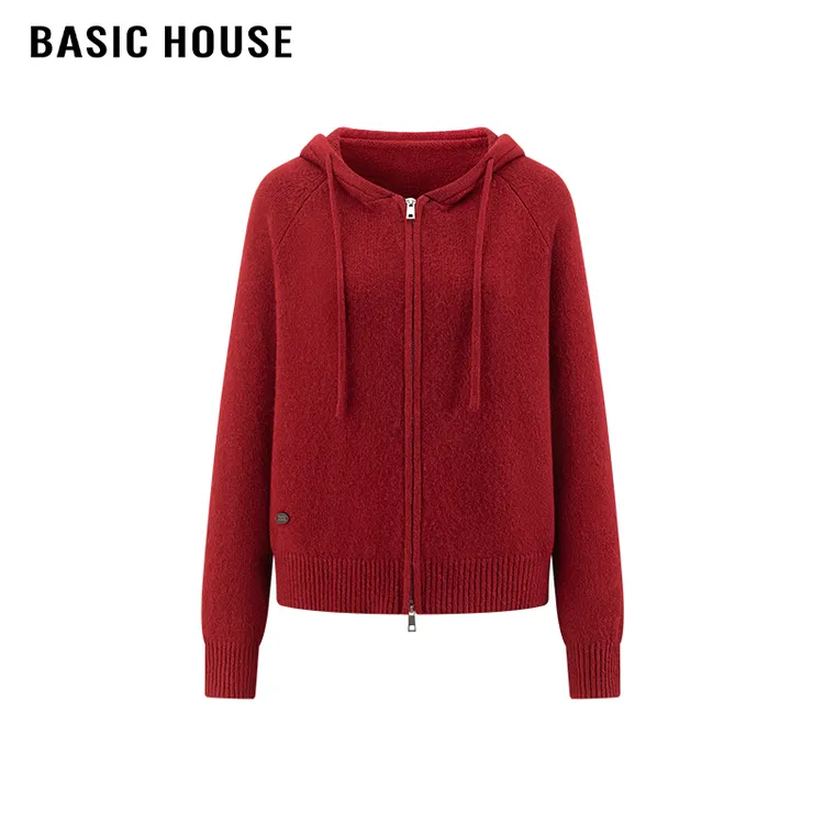百家好/Basic House纯色连帽抽绳针织衫女2024宽松软糯厚上衣冬季