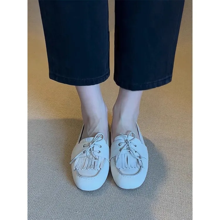 [万达撤柜】2025春款法式复古流苏一蹬乐福鞋玛丽珍鞋底单鞋英伦