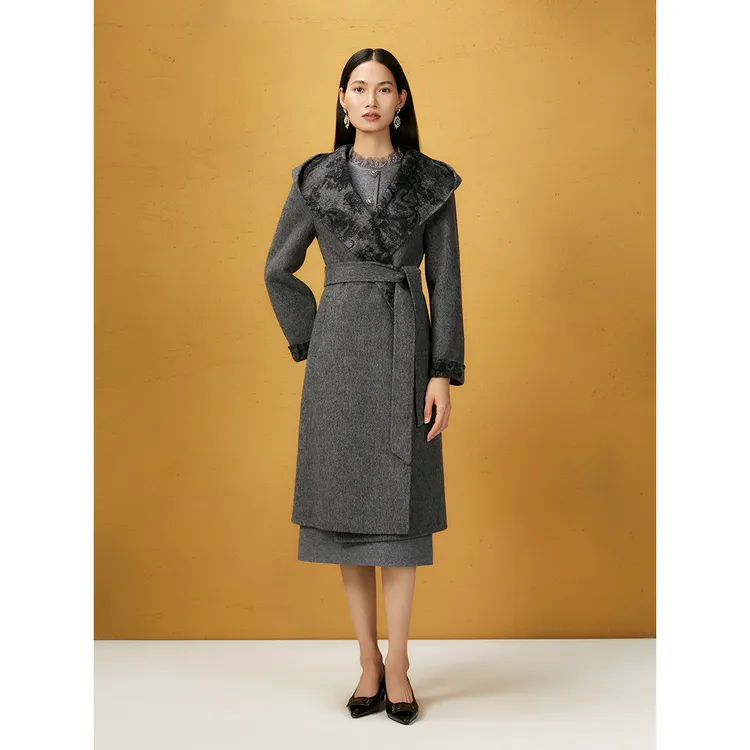 Song of Song歌中歌2025冬季新款深灰色绵羊毛长款大衣5C45580060