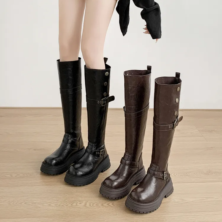 雅丹风穿搭两穿时尚长筒靴2025新款厚底增高时装靴大码女鞋41-43