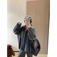 韩11韩系毛织翻领粗花显瘦休闲上衣搭配松紧抽绳长裤套装