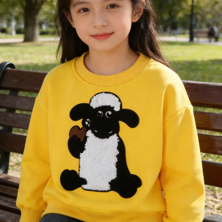 2025儿童加绒卫衣冬季新款小羊套头衫加厚男女童卡通上衣保暖