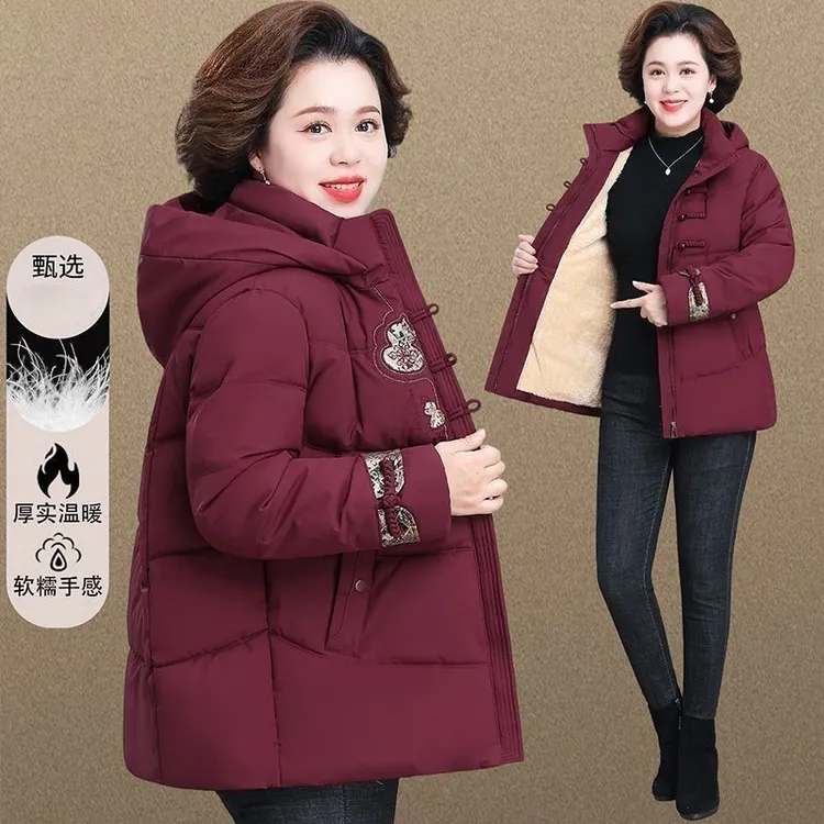 新款气质洋气妈妈棉服中国风葫芦绣花时尚外套中老年加厚保暖棉袄
