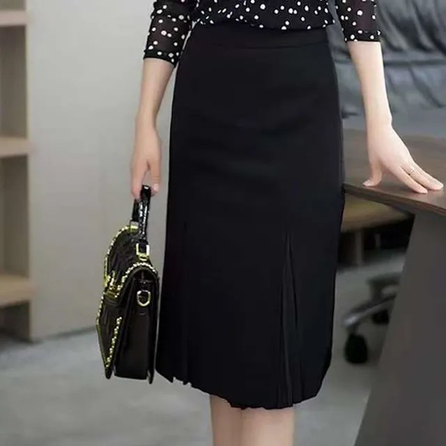 2025春夏季黑色半身裙女新款高腰时尚西装裙中长款开叉显瘦百褶裙