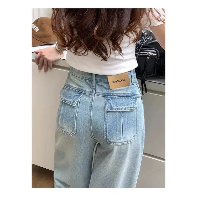 【运险 莱赛尔】早秋新款超薄款牛仔裤女窄版弯刀裤宽松显腿长