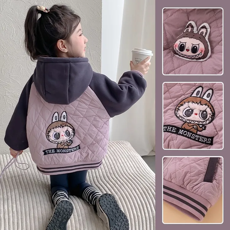 拉布布女童外套秋冬款2025秋季新款儿童夹棉加厚秋装女宝连帽上衣