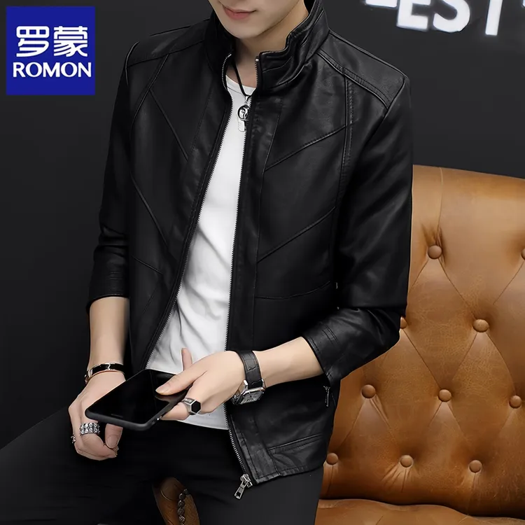 罗蒙高端皮衣外套男士春秋季修身帅气立领机车服百搭PU皮夹克潮牌