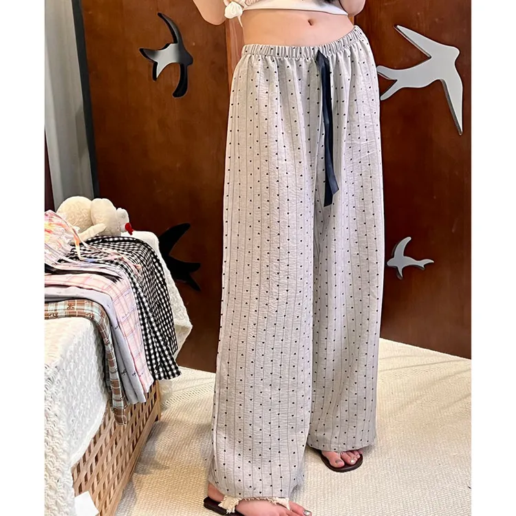 遛弯裤子女款夏季条纹格子休闲裤阔腿版云朵棉睡裤可外穿家居长裤