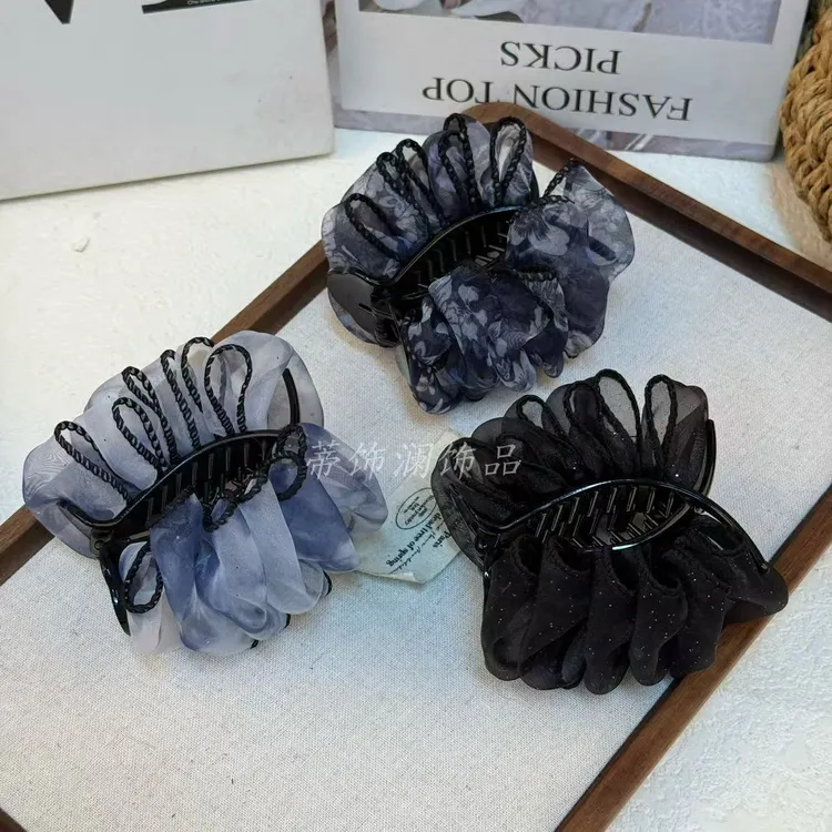 高定黑纱星芒缀饰奢华抓夹式丸子头发夹