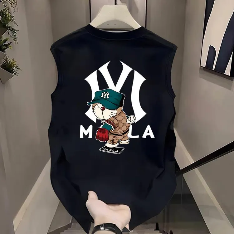 FAVMARTHA美式痞帅卡通纯棉背心男士坎肩夏季宽松圆领无袖T恤休闲