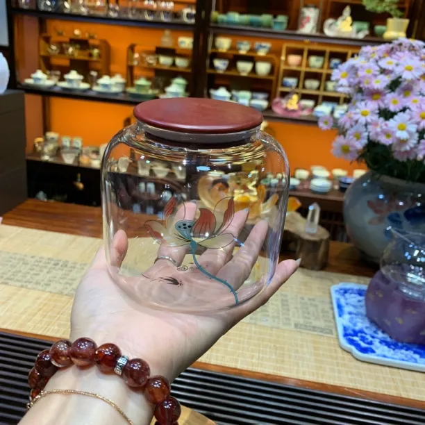 高端茶叶罐800毫升木盖透明家用纯手工中式