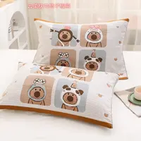 柿子椒熊52×78一对纱布夹棉家用吸汗透气简约枕头盖巾柔软加厚