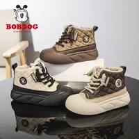 Bobdog/巴布豆2025二棉面包底皮面保暖童鞋休闲运动防滑男女儿童