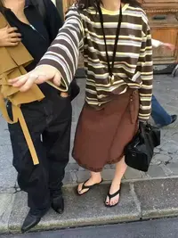 泡菜东大门呼吸条纹长袖T恤打底女