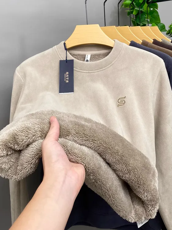 冬季特厚圆领奥粒绒卫衣男士新款加绒加厚保暖抓绒打底衫套头上衣