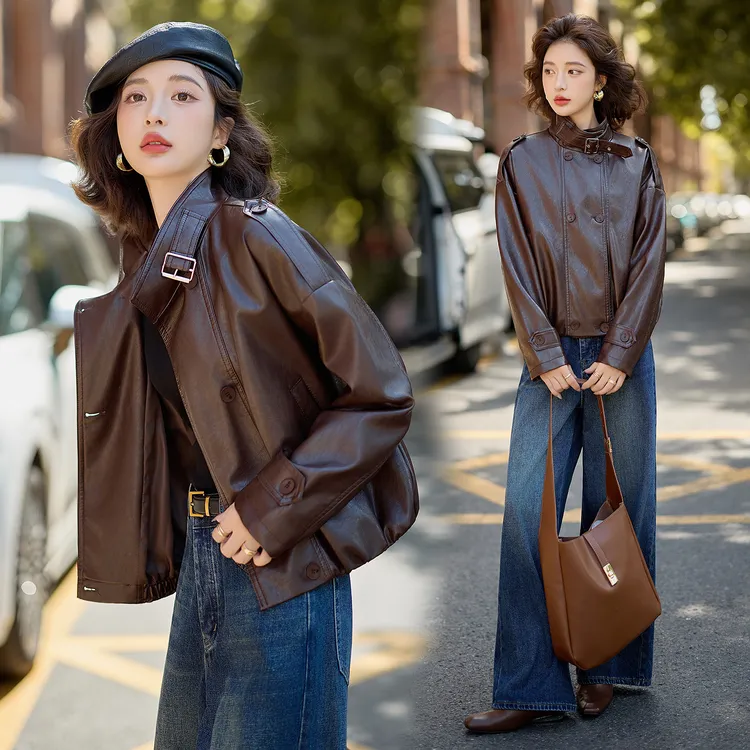 高级感皮衣外套女立领韩系百搭小个子显瘦炸街机车服夹克短款上衣