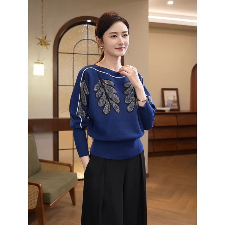 现货2026秋冬新款【QQ-1227JR】含绵羊毛蓝色休闲可外穿针织衫上