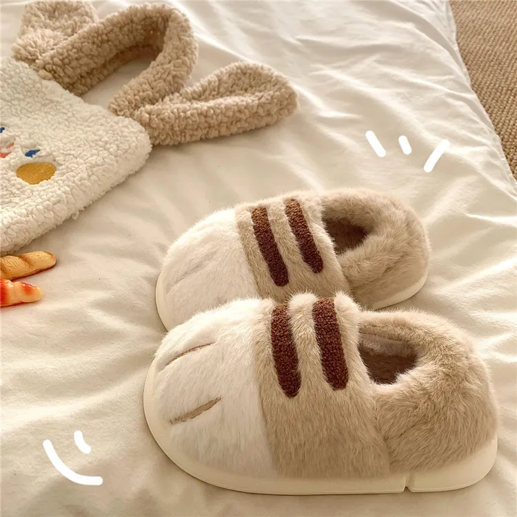 人类猫爪~！可爱猫爪ins卡通包跟棉鞋女保暖加绒冬居家毛毛棉拖鞋