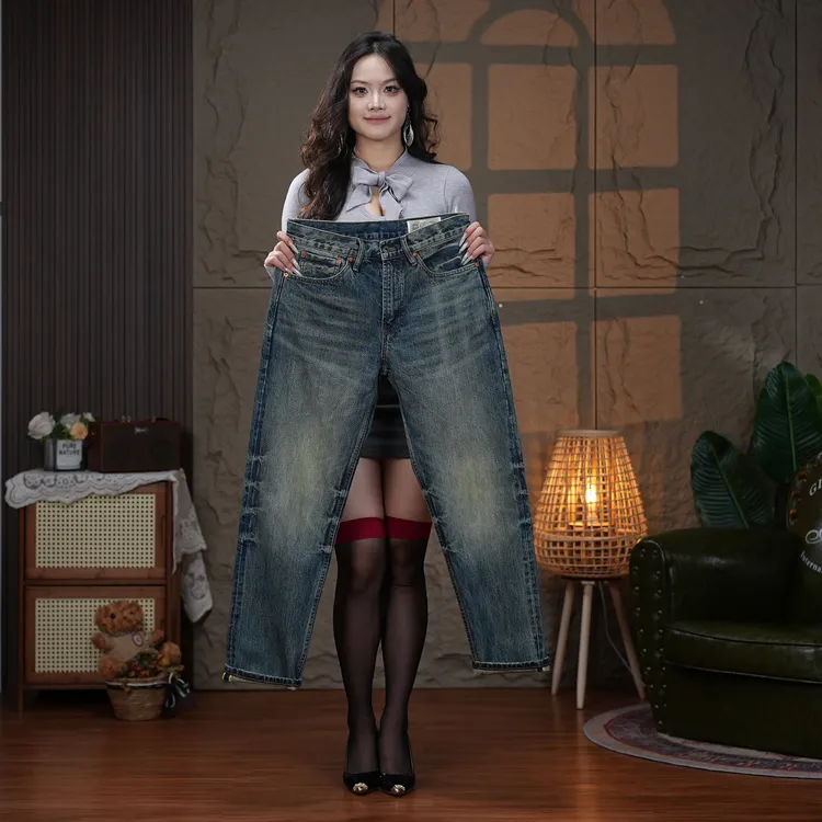 重磅赤耳丹宁厚实秋冬纯棉直筒宽松阔腿牛仔裤男士做旧休闲长裤潮