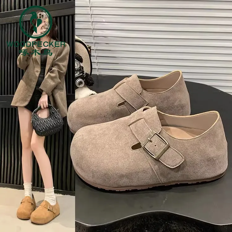 啄木鸟勃肯鞋全包鞋子女2025年春秋新款单鞋小个子外穿厚底博肯鞋