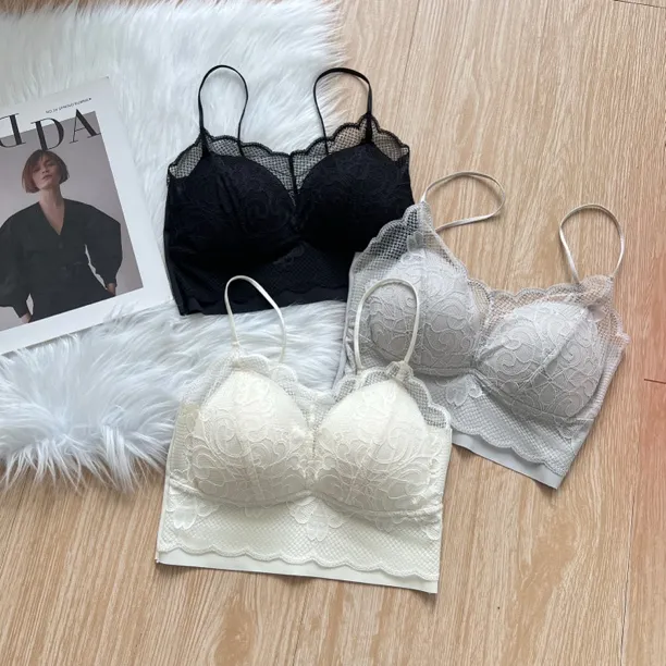 Ruizi/蕊姿【运补5-10】法式蕾丝小U吊带背心固定杯美背F5